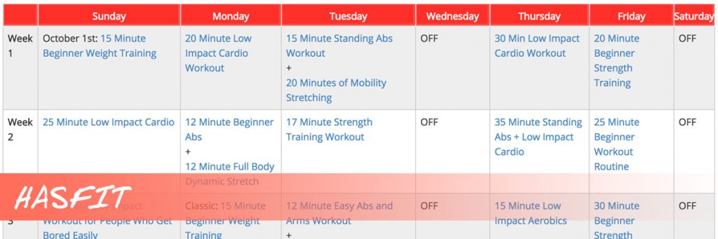Hasfit Online Workout Calendar