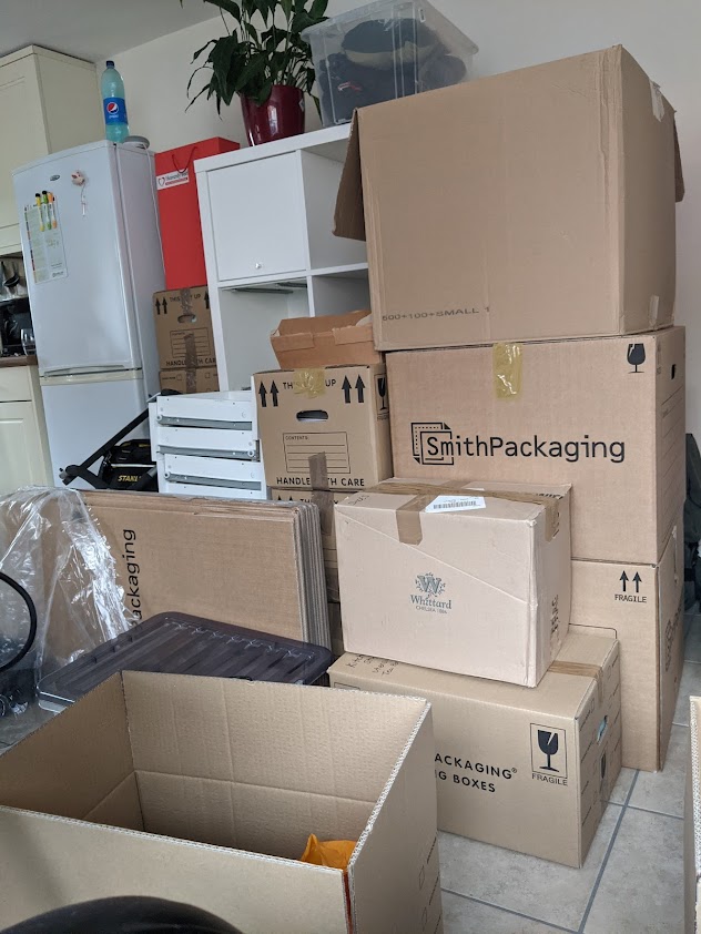 A pile of boxes from moving house